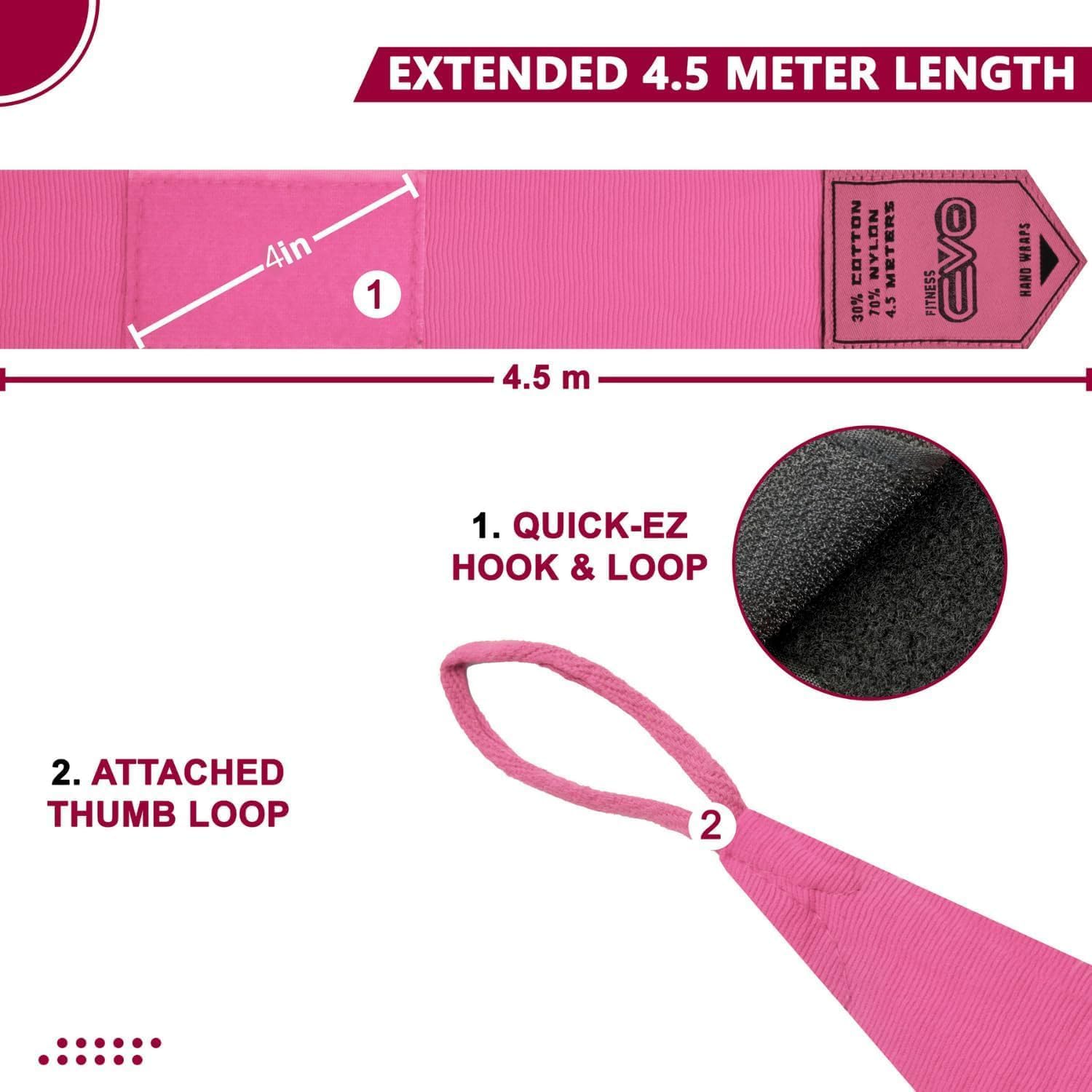 EVO Fitness Bandages Boxing Hand Wraps Elasticated 4.5 meter MMA Martial Arts Inner Gloves Mitts Protector Muay Thai Kick Boxing