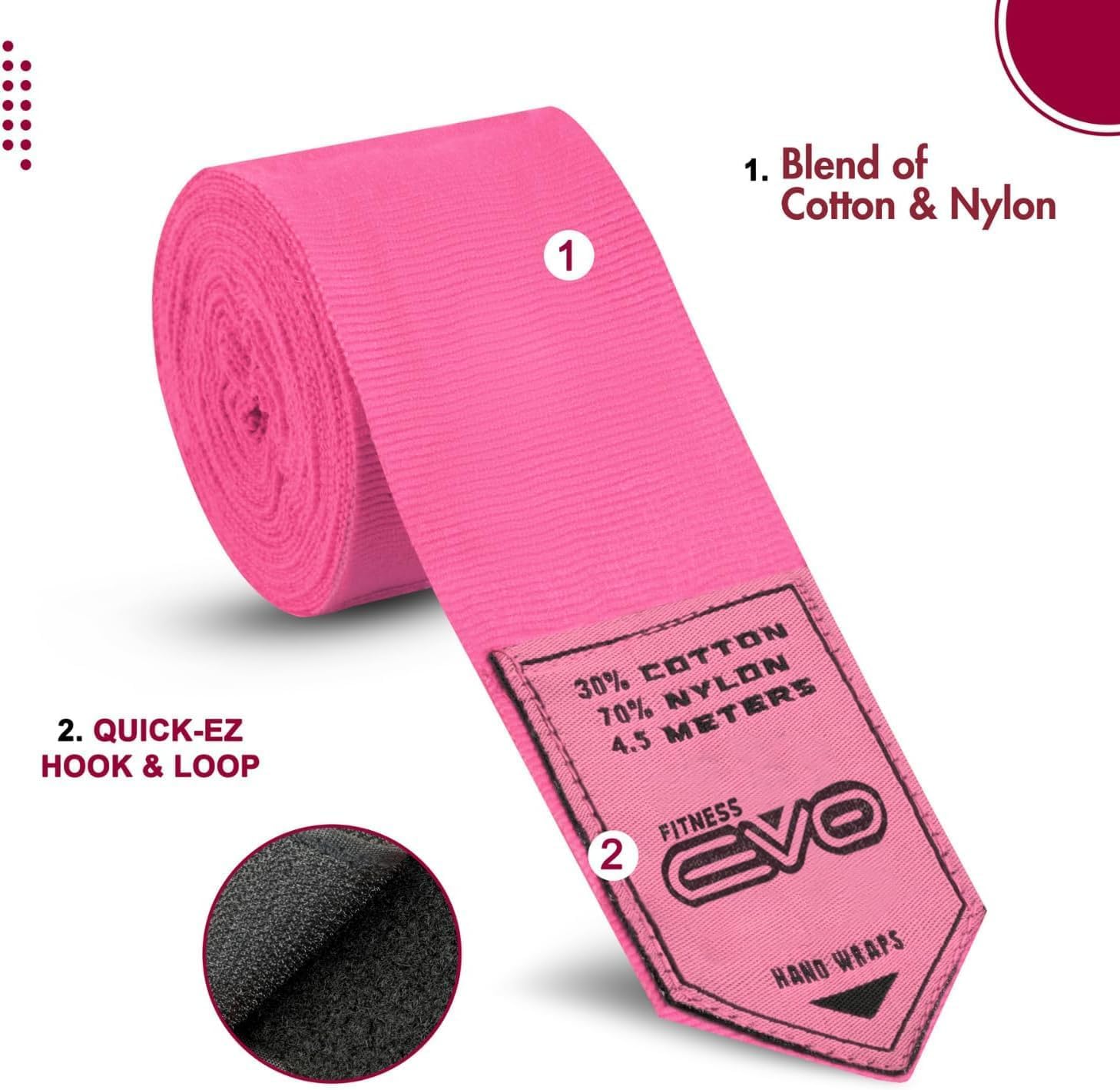 EVO Fitness Bandages Boxing Hand Wraps Elasticated 4.5 meter MMA Martial Arts Inner Gloves Mitts Protector Muay Thai Kick Boxing