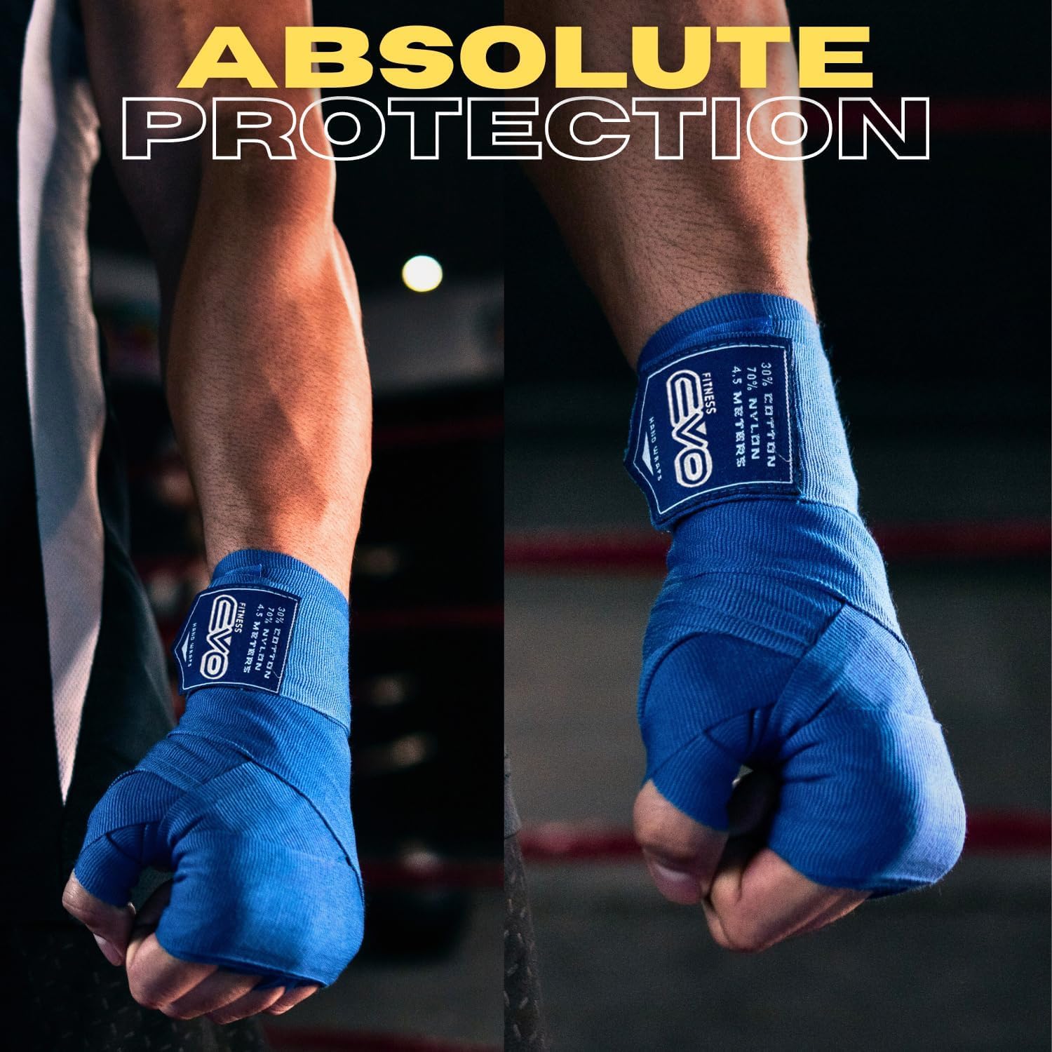EVO Fitness Bandages Boxing Hand Wraps Elasticated 4.5 meter MMA Martial Arts Inner Gloves Mitts Protector Muay Thai Kick Boxing