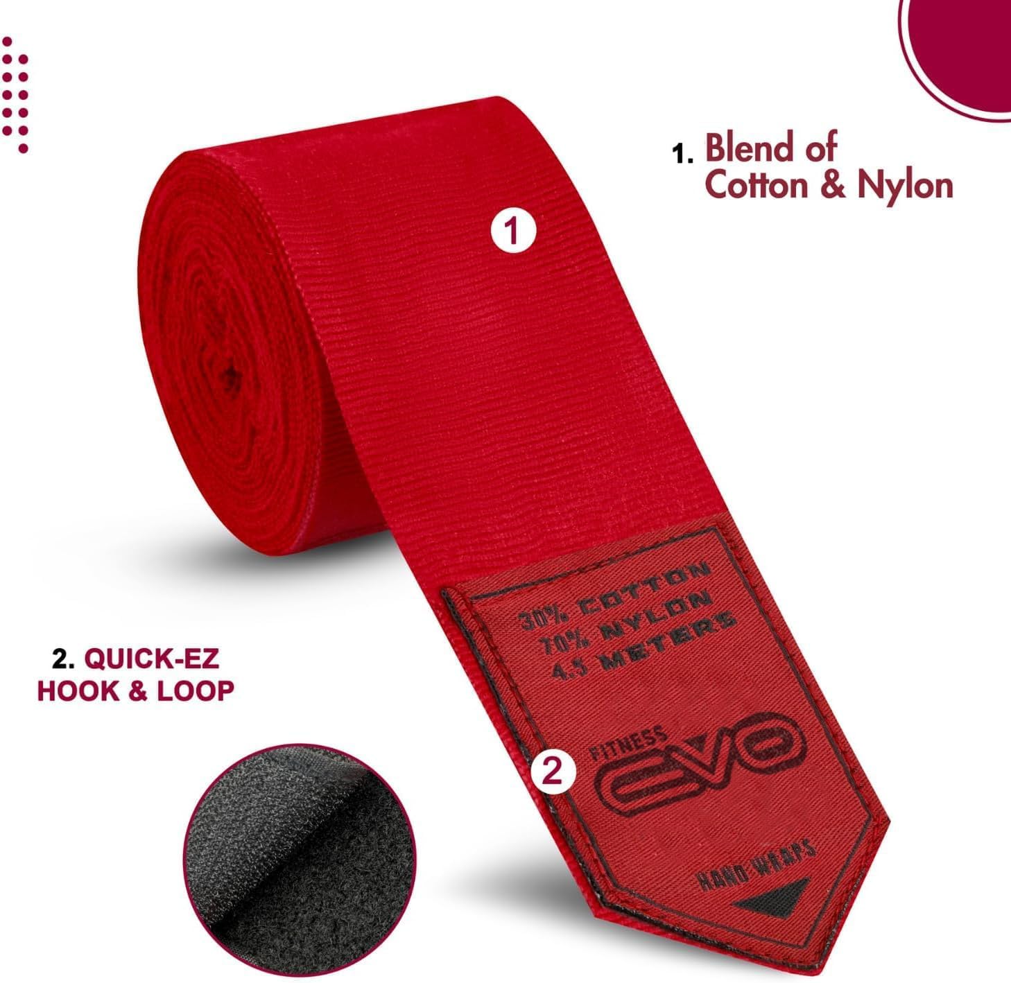 EVO Fitness Bandages Boxing Hand Wraps Elasticated 4.5 meter MMA Martial Arts Inner Gloves Mitts Protector Muay Thai Kick Boxing