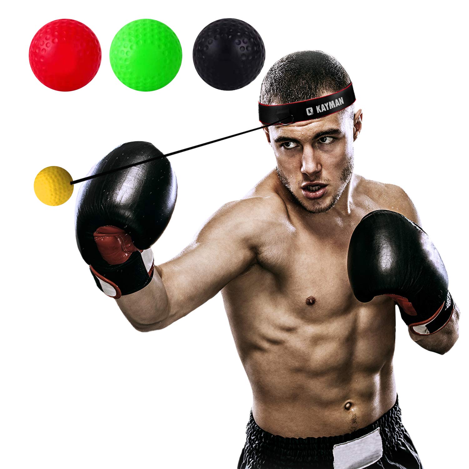 KAYMAN Boxing Reflex Ball – Headband Attached MMA Punch Training Ball, Speed & Reaction Fitness Equipment for Martial Arts, Combat Sports & Gym Exercise – Suitable for Adults & Children