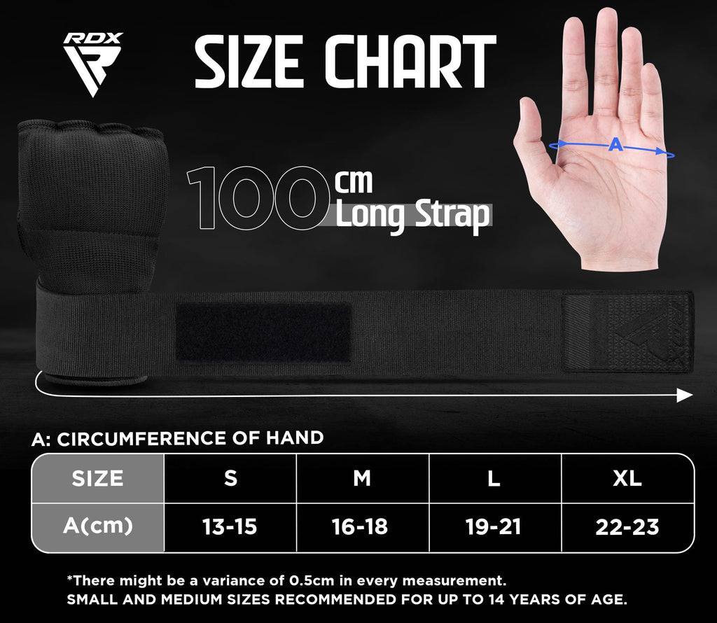 RDX Gel Boxing Hand Wraps Inner Gloves for Men Women, Quick 100cm Long Wrist Straps, Elasticated Padded Fist Hand Protection, Adults Kids, Muay Thai MMA Martial Arts Training Under Mitt Bandages
