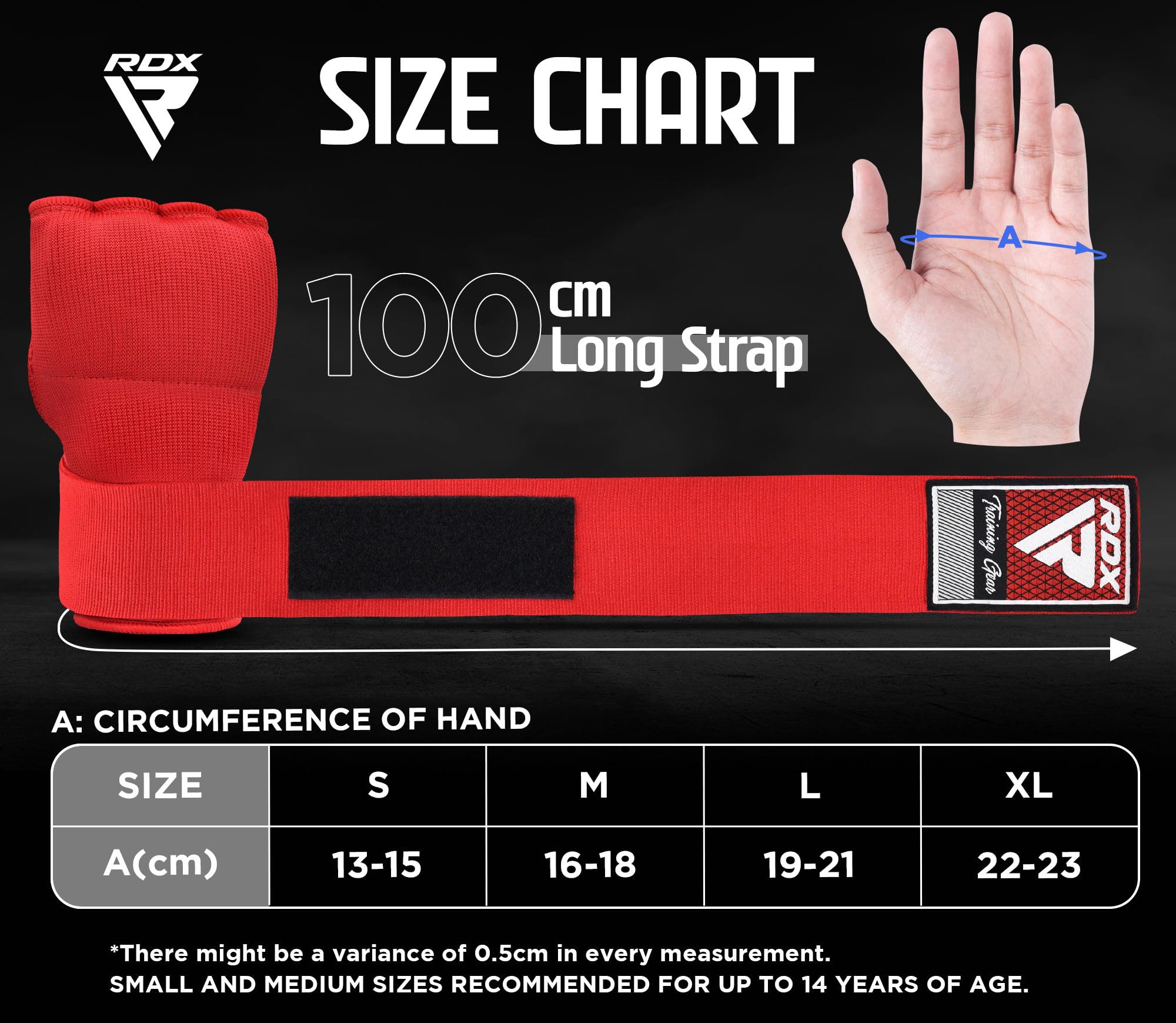 RDX Gel Boxing Hand Wraps Inner Gloves for Men Women, Quick 100cm Long Wrist Straps, Elasticated Padded Fist Hand Protection, Adults Kids, Muay Thai MMA Martial Arts Training Under Mitt Bandages