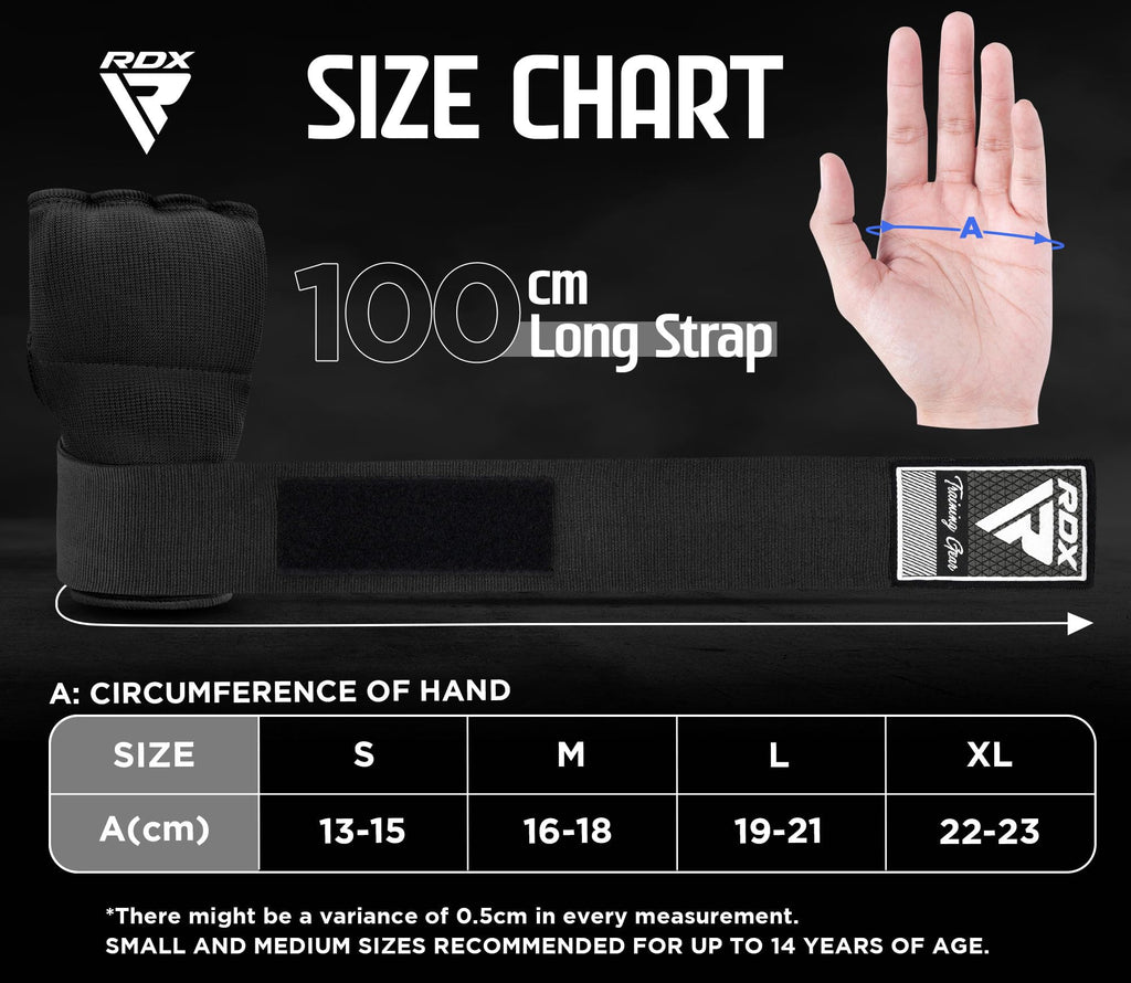 RDX Gel Boxing Hand Wraps Inner Gloves for Men Women, Quick 100cm Long Wrist Straps, Elasticated Padded Fist Hand Protection, Adults Kids, Muay Thai MMA Martial Arts Training Under Mitt Bandages