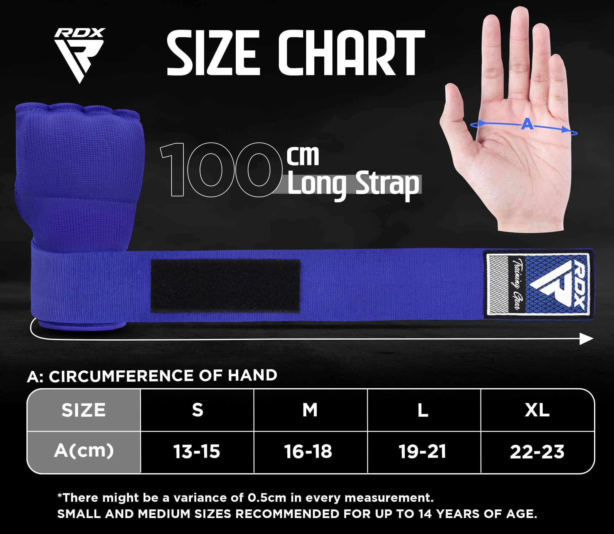 RDX Gel Boxing Hand Wraps Inner Gloves for Men Women, Quick 100cm Long Wrist Straps, Elasticated Padded Fist Hand Protection, Adults Kids, Muay Thai MMA Martial Arts Training Under Mitt Bandages