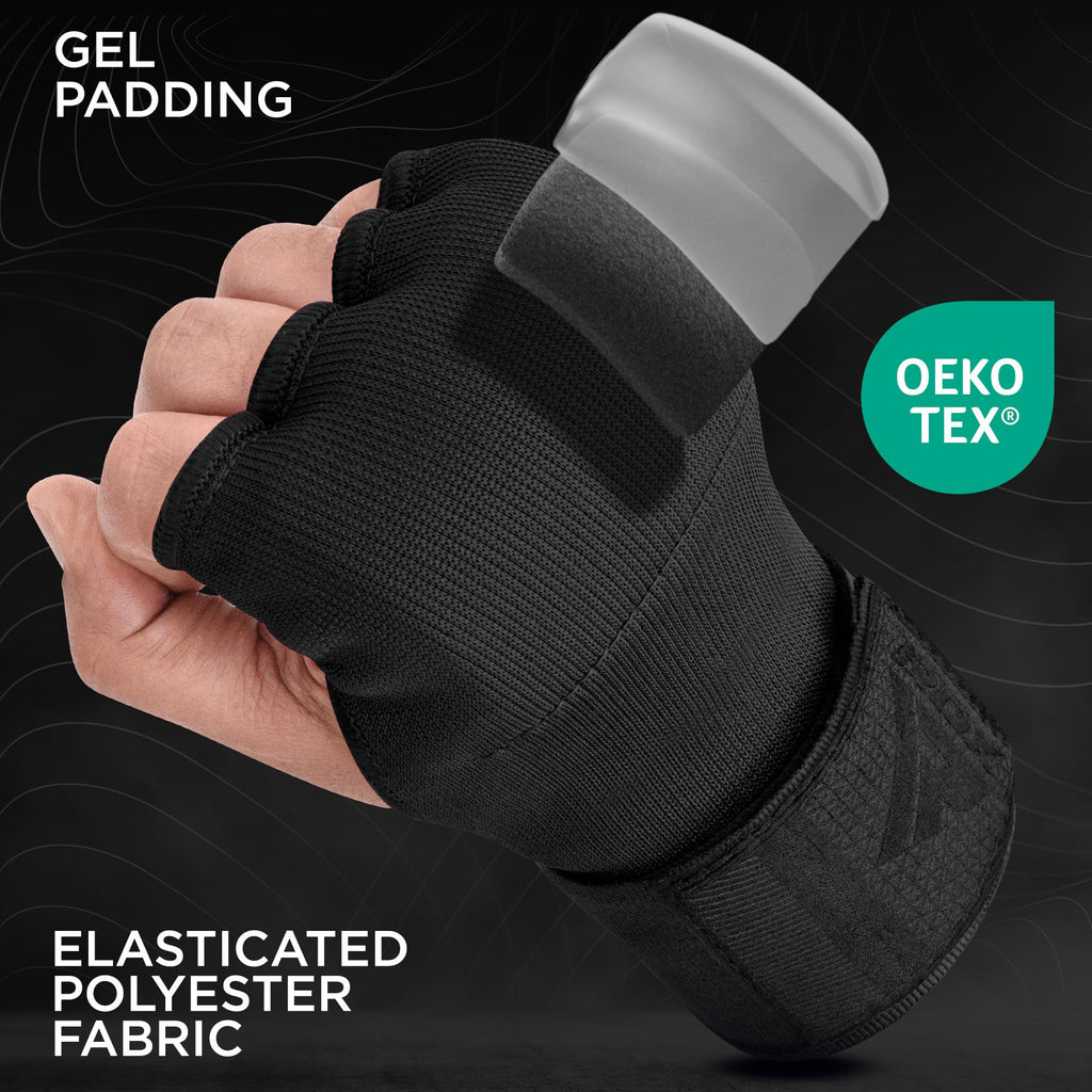 RDX Gel Boxing Hand Wraps Inner Gloves for Men Women, Quick 100cm Long Wrist Straps, Elasticated Padded Fist Hand Protection, Adults Kids, Muay Thai MMA Martial Arts Training Under Mitt Bandages