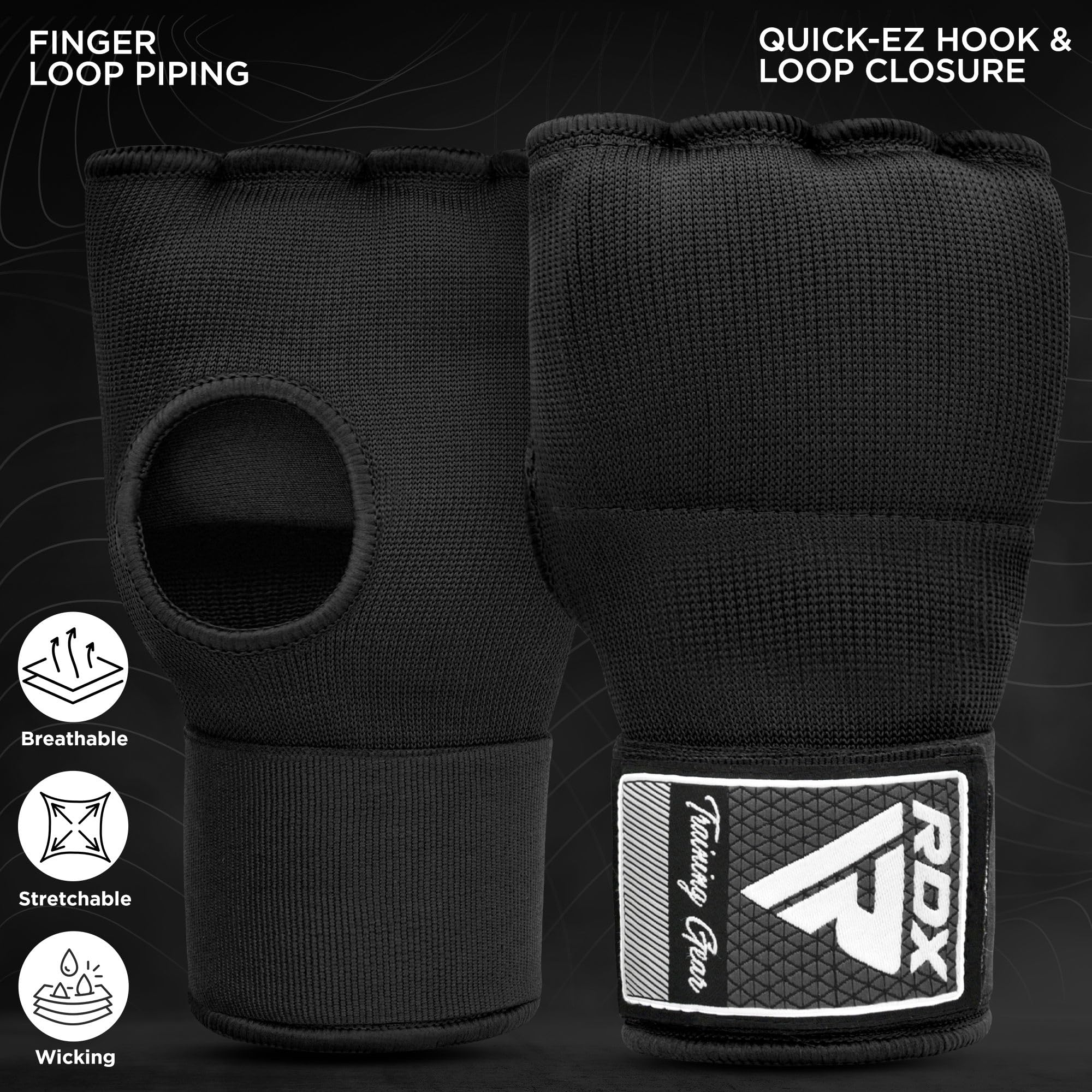 RDX Gel Boxing Hand Wraps Inner Gloves for Men Women, Quick 100cm Long Wrist Straps, Elasticated Padded Fist Hand Protection, Adults Kids, Muay Thai MMA Martial Arts Training Under Mitt Bandages
